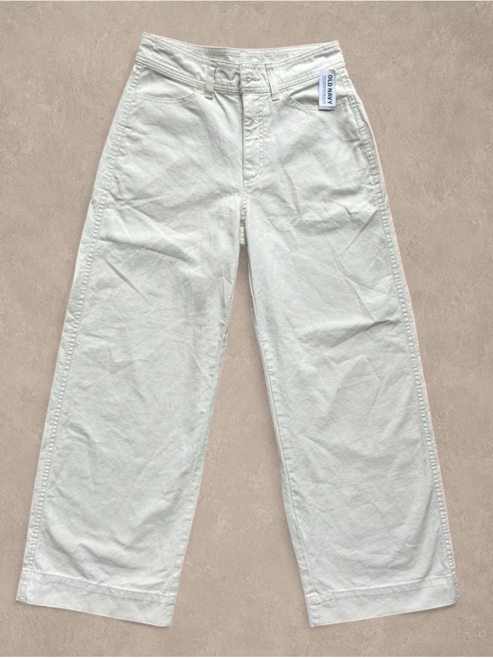 Old Navy Super High Rise Wide Leg Cotton Blend Pants Beige